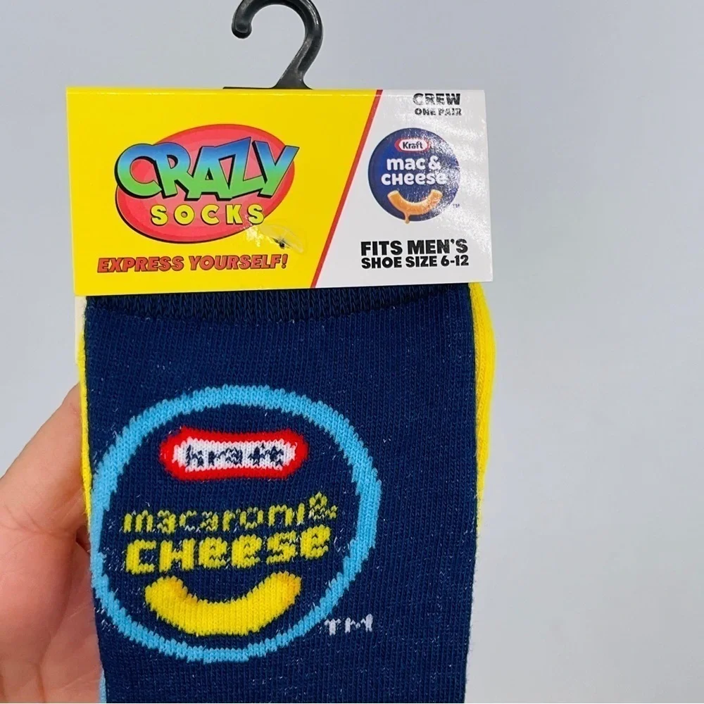 CRAZY Socks Kraft Macaroni Cheese Crew Socks Men’s Size 6-12 Unisex Gift Retro